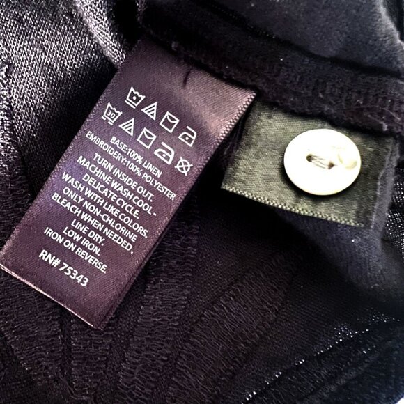 Joie Boxy Black Cropped Embroidered Linen Blouse Shell Buttons Medium - Picture 10 of 10